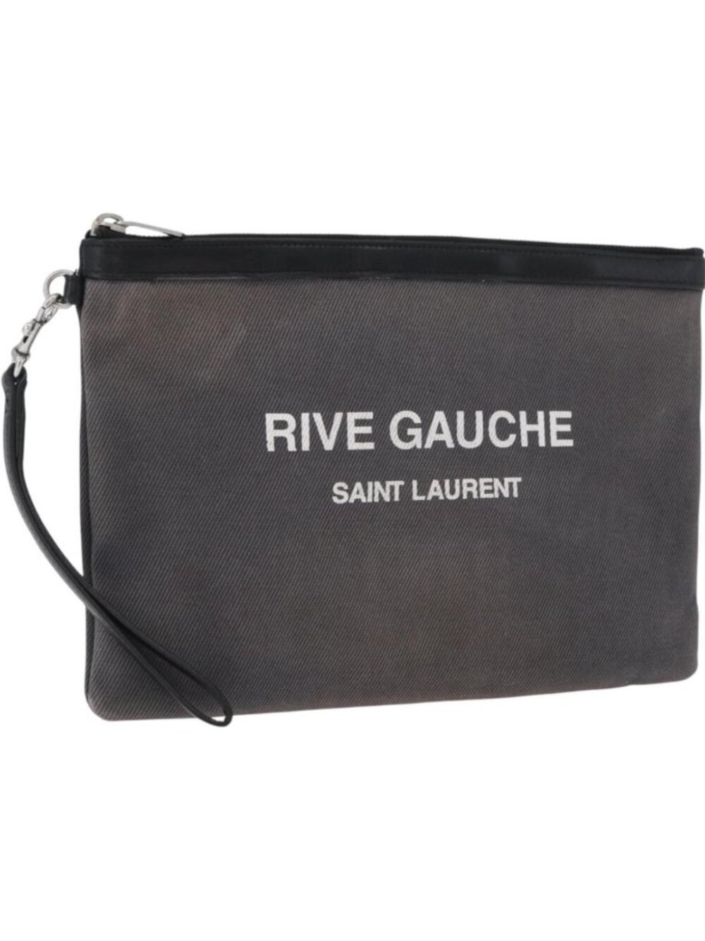 SAINT LAURENT Clutch Bag Canvas Gray Silver
